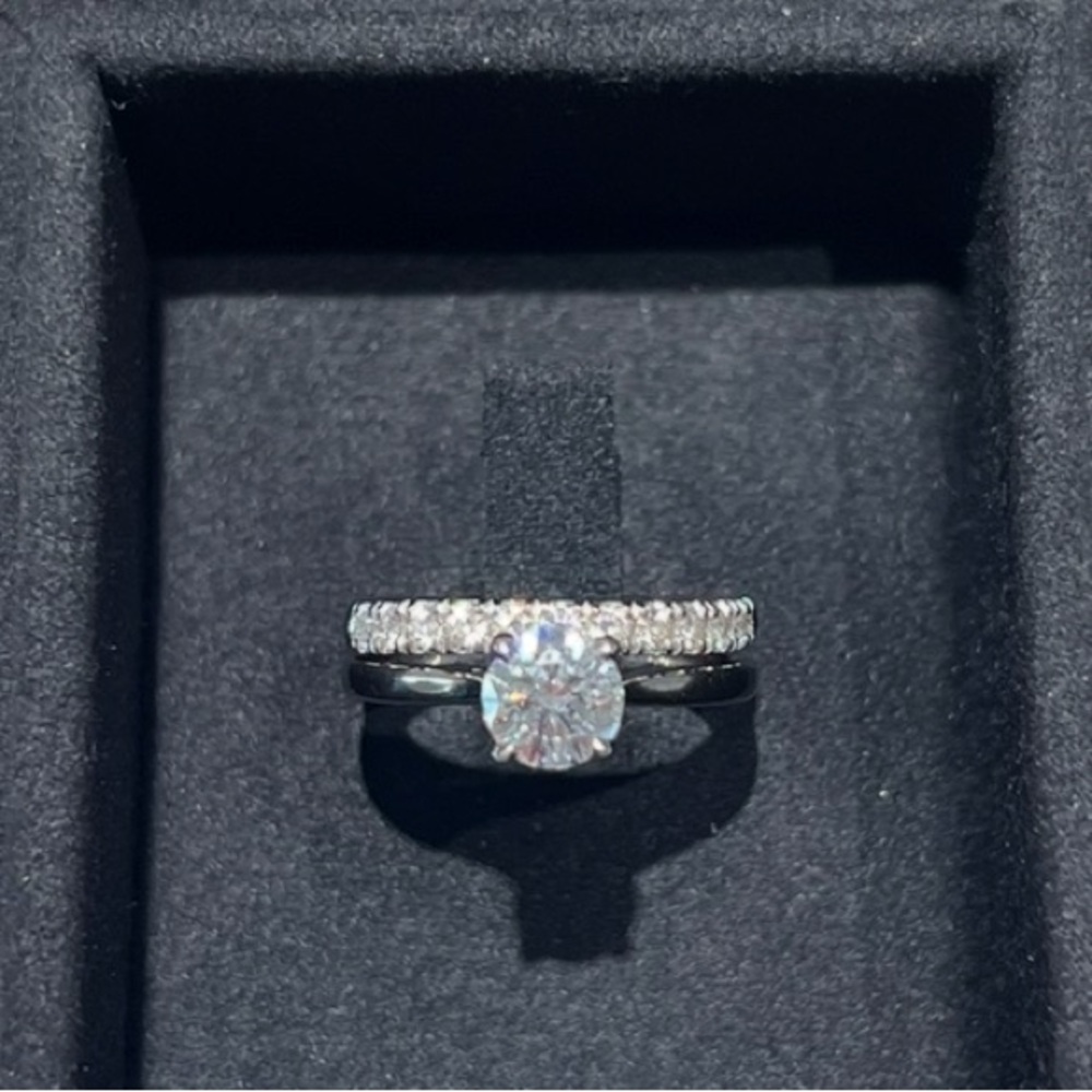 1.01 Carat 18k White Gold Stella Solitaire Ring. Eternity Band not included.